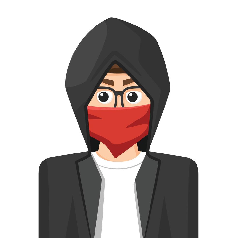 hacker en vector plano simple. icono o símbolo de perfil personal. Ilustración de vector de concepto de personas.