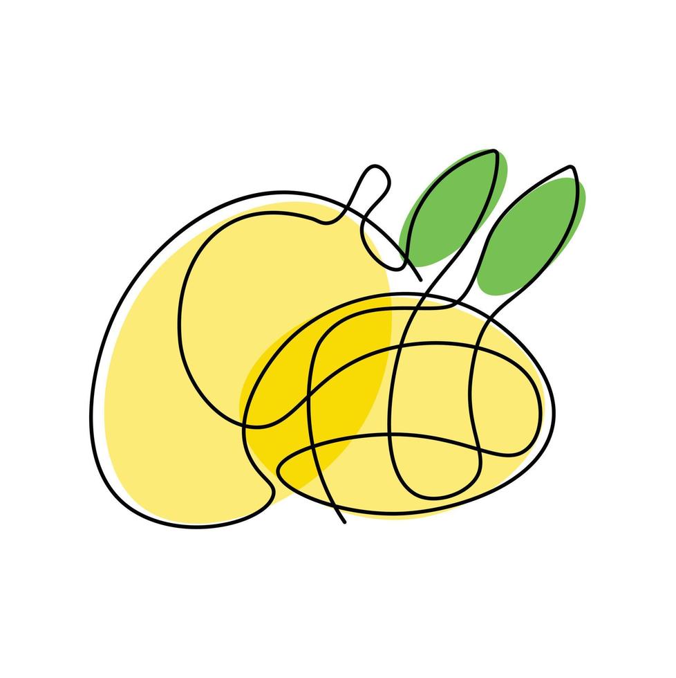 Continuous line of mango. fruits concept object in simple thin vector illustration.