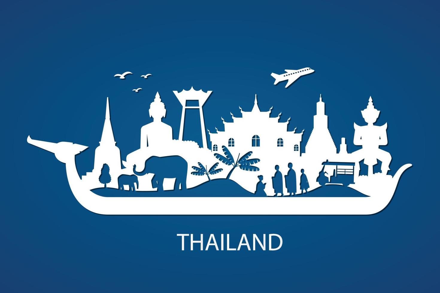Thailand with famous landmarks in paper cut style vector illustration. Travel concept background.