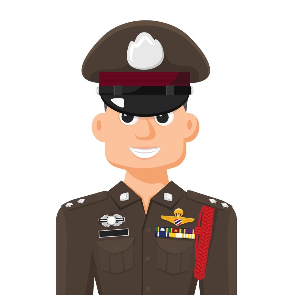 policía tailandés en vector plano simple. icono o símbolo de perfil personal. funcionario del gobierno. Ilustración de vector de diseño gráfico de personas.