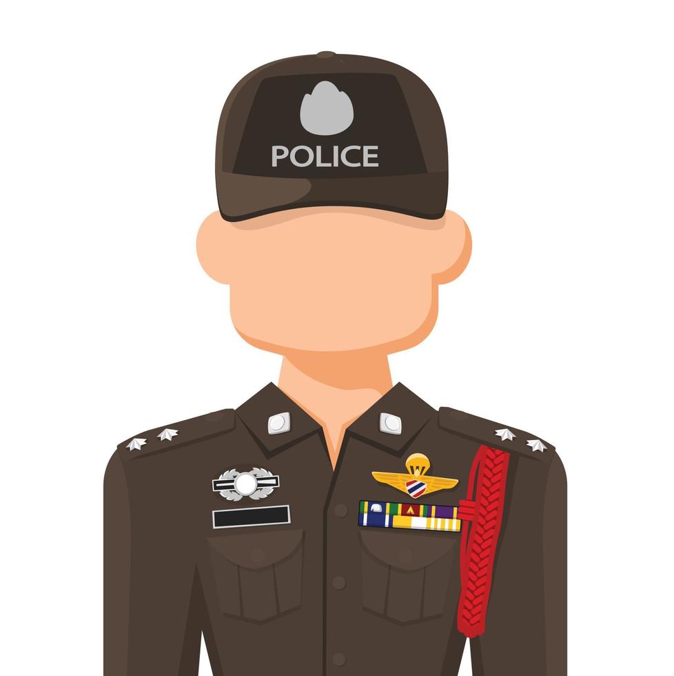 policía tailandés en vector plano simple. icono o símbolo de perfil personal. funcionario del gobierno. Ilustración de vector de diseño gráfico de personas.