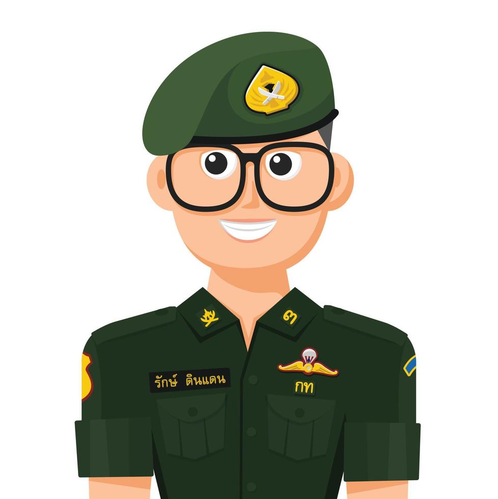 estudiante militar de tailandia en vector plano simple. icono o símbolo de perfil personal. vector de diseño gráfico de personas