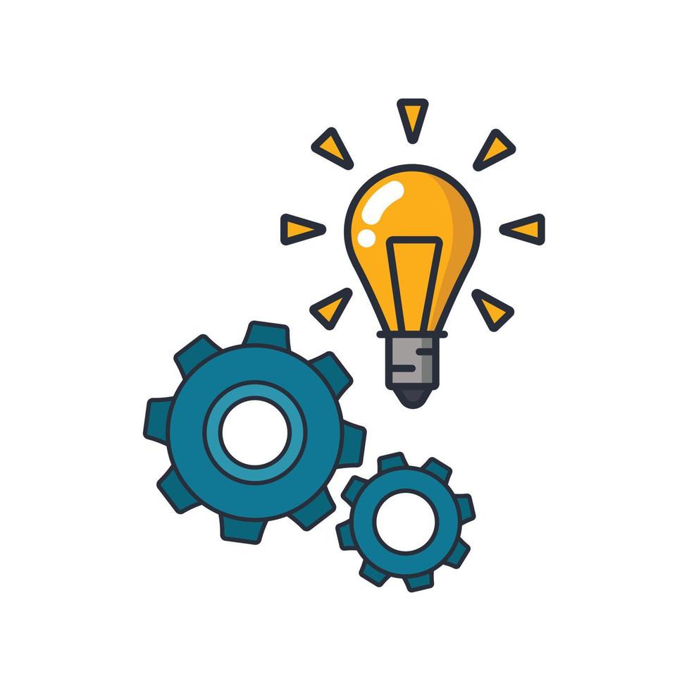 Colored thin icon of cog and lightbulb, business and finance concept vector illustration.