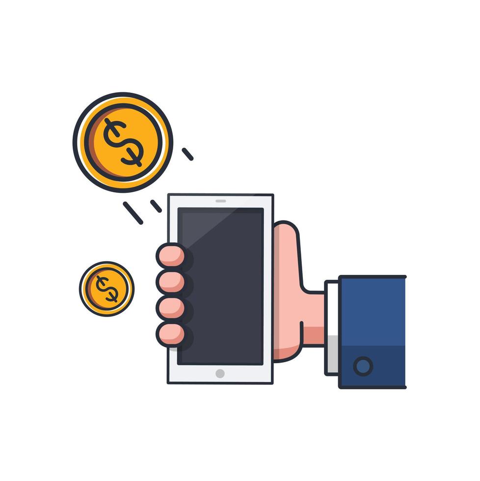 Colored thin icon of money transferring with phone, business and finance concept vector illustration.