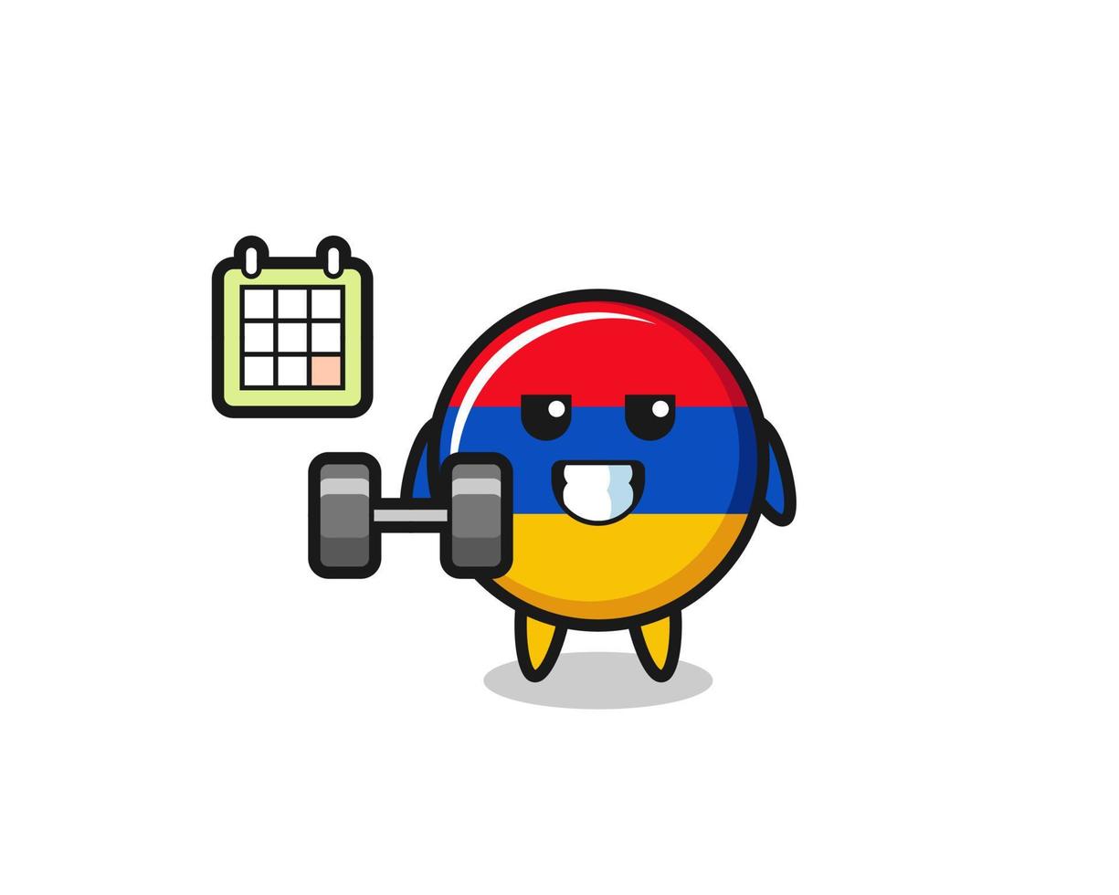 armenia flag mascot cartoon doing fitness with dumbbell vector