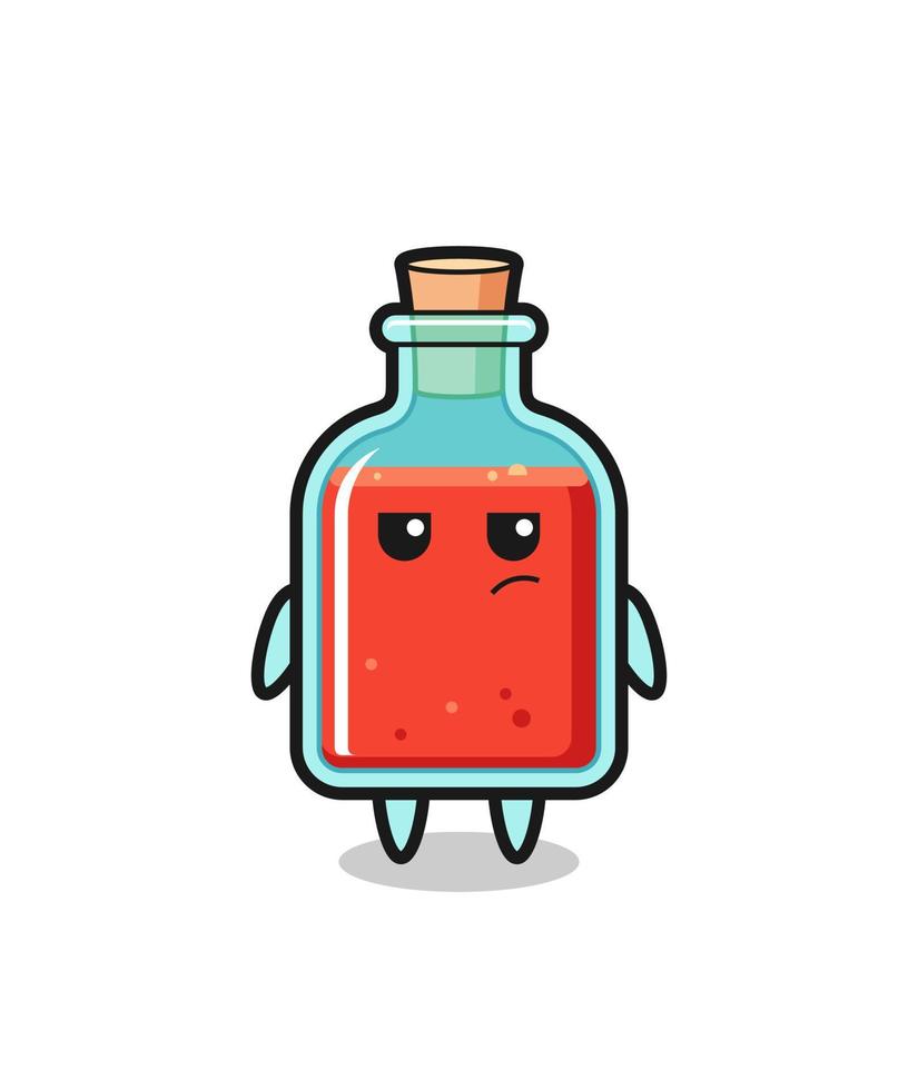 lindo personaje cuadrado de botella de veneno con expresión sospechosa vector