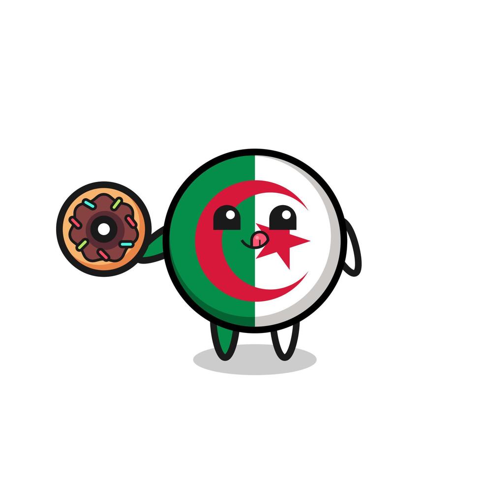 illustration of an algeria flag character eating a doughnut vector
