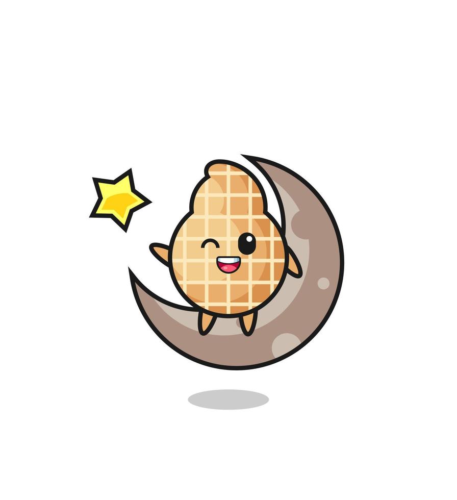 illustration of peanut cartoon sitting on the half moon vector