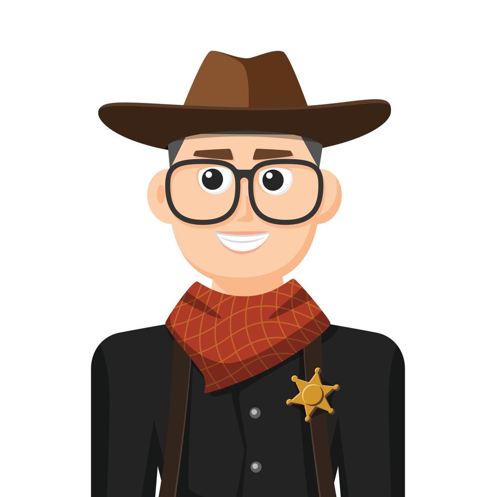 vaquero en vector plano simple, icono o símbolo de perfil personal, ilustración de vector de concepto de personas.