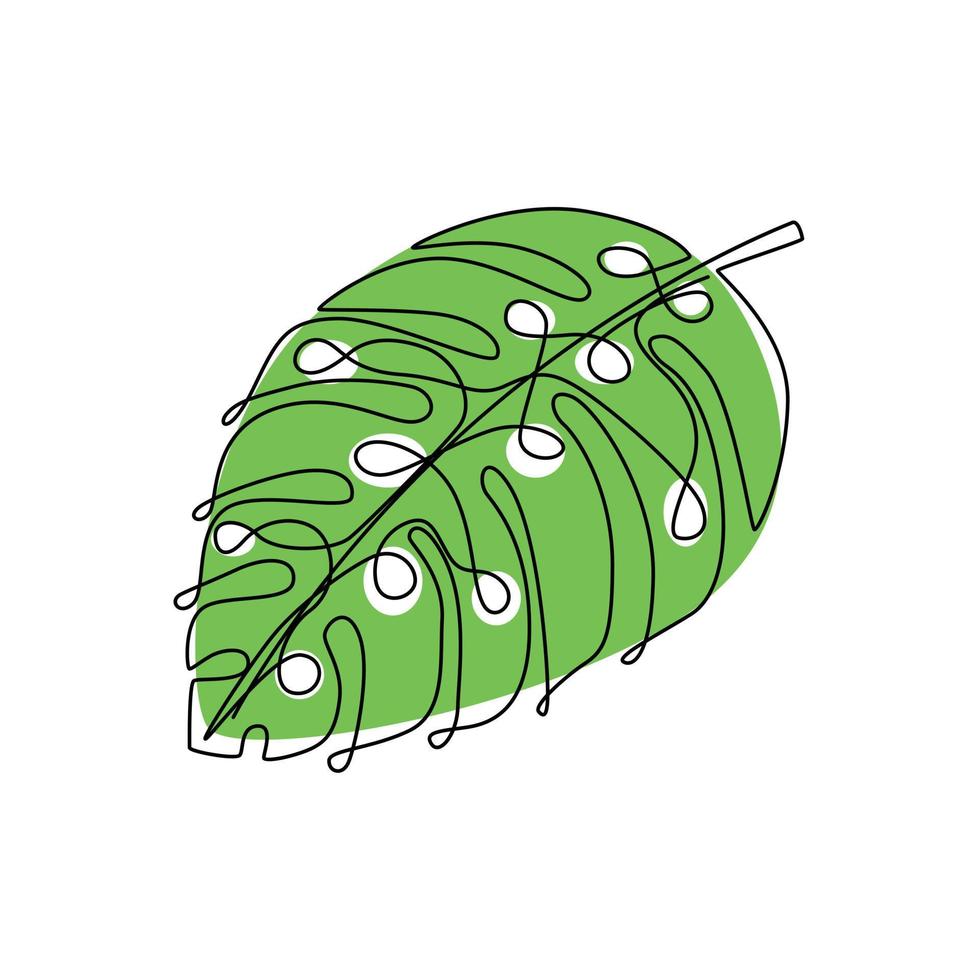 Continuous line of Monstera leaf. natural concept object in simple thin vector illustration.