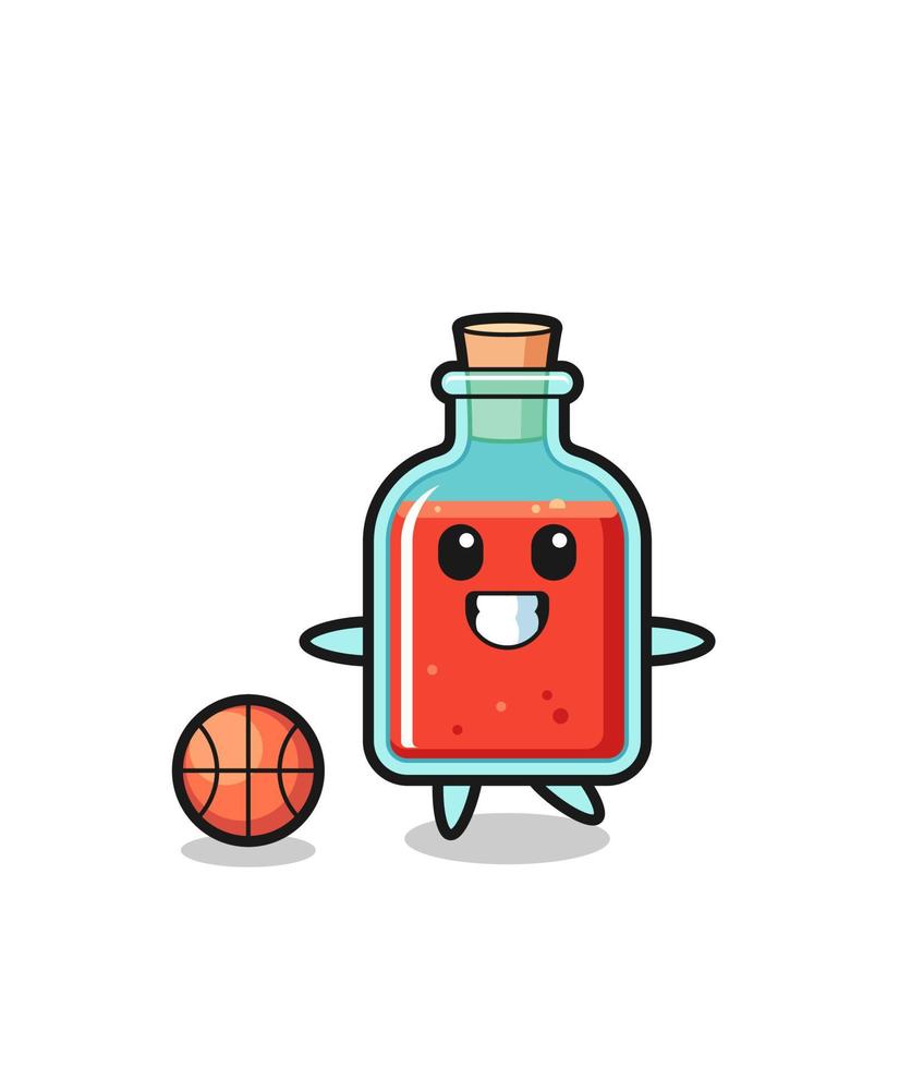 ilustración de dibujos animados de botella de veneno cuadrado está jugando baloncesto vector