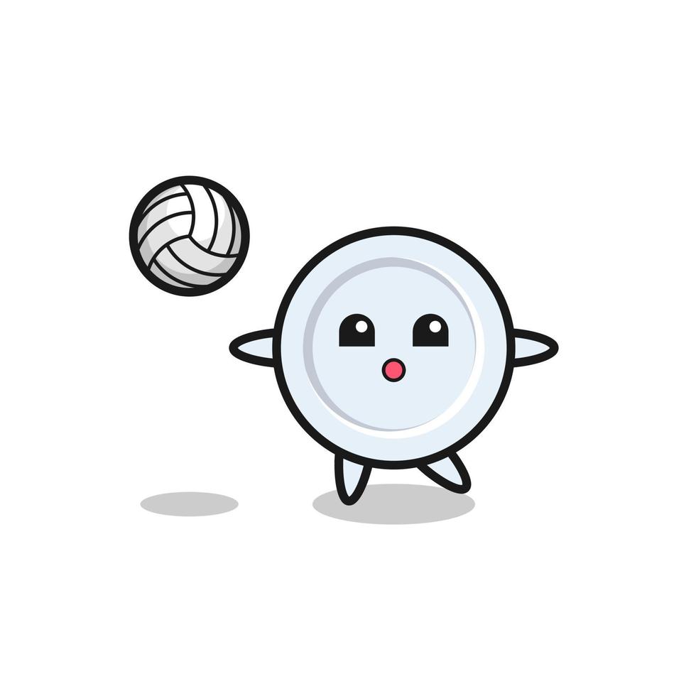 caricatura de personaje de placa está jugando voleibol vector