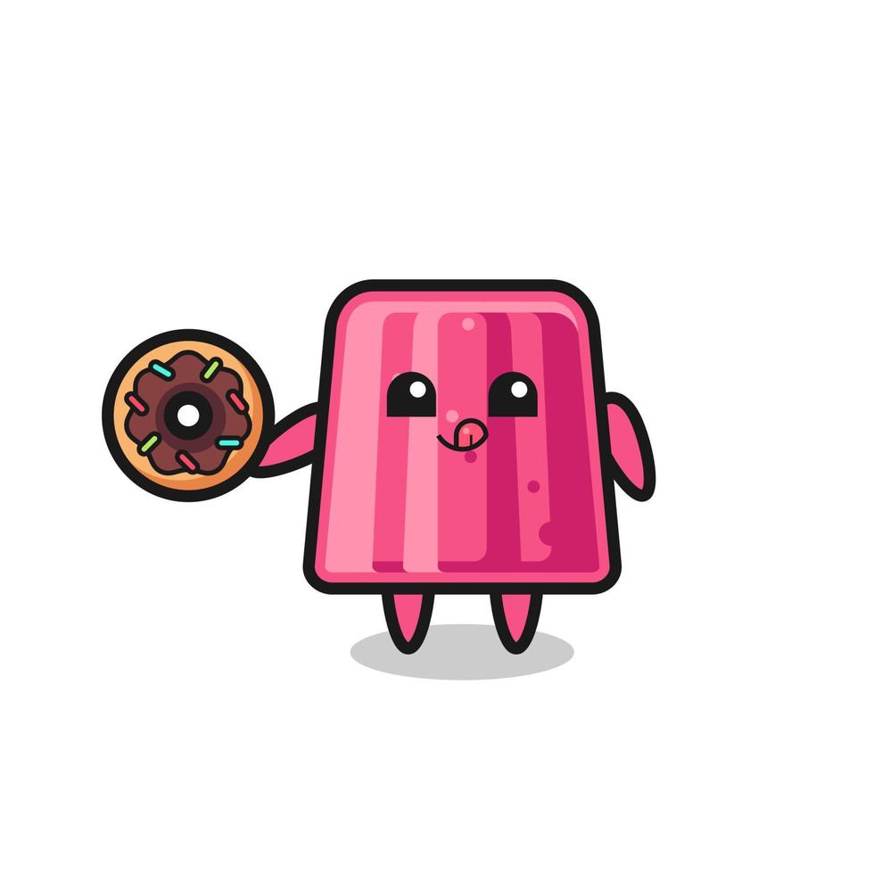 illustration of an jelly character eating a doughnut vector