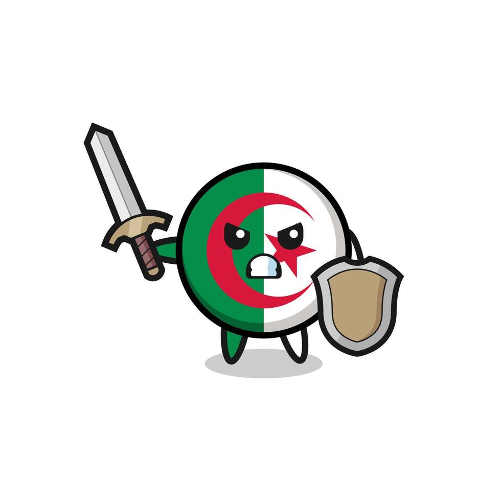 cute algeria flag soldier fighting with sword and shield vector