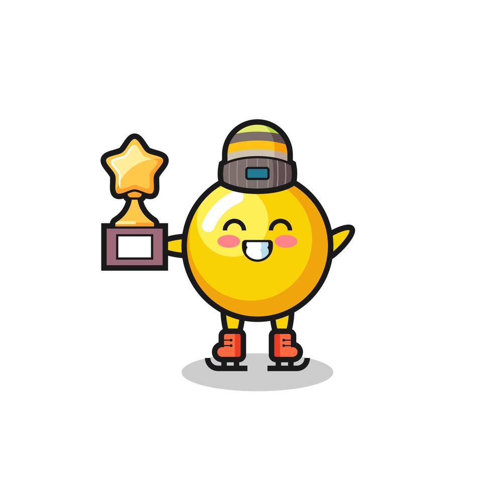 egg yolk cartoon as an ice skating player hold winner trophy vector