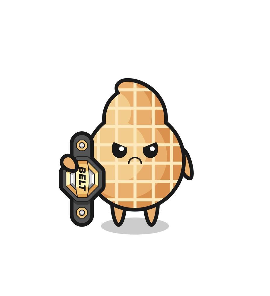 peanut mascot character as a MMA fighter with the champion belt vector