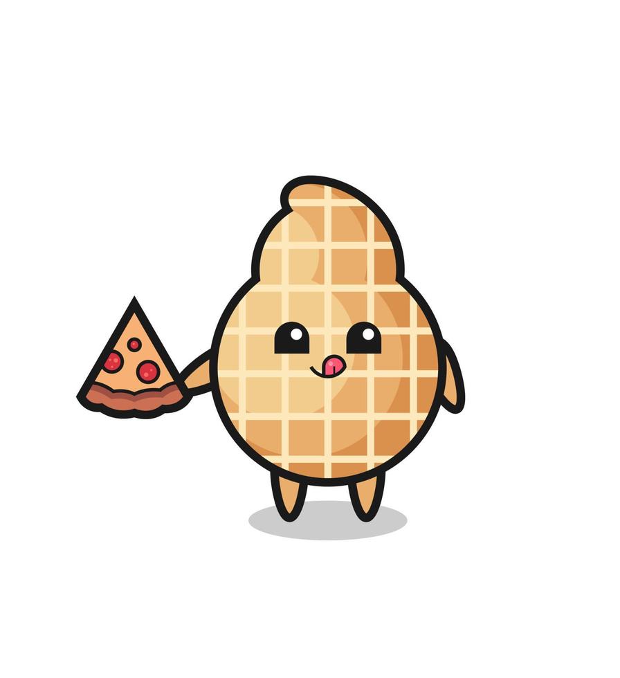 cute peanut cartoon eating pizza vector