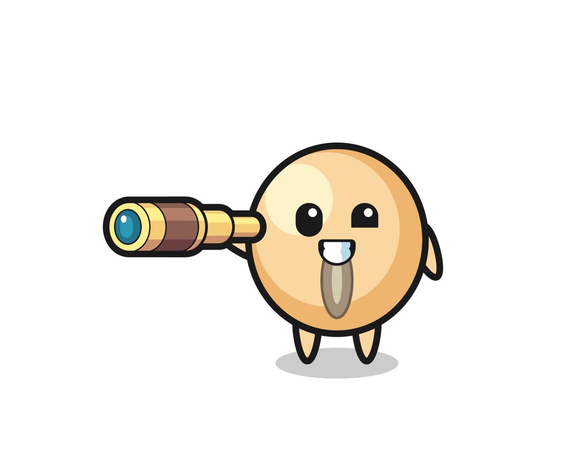 cute soy bean character is holding an old telescope vector