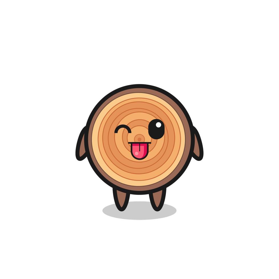 lindo personaje de grano de madera en expresión dulce mientras saca la lengua vector