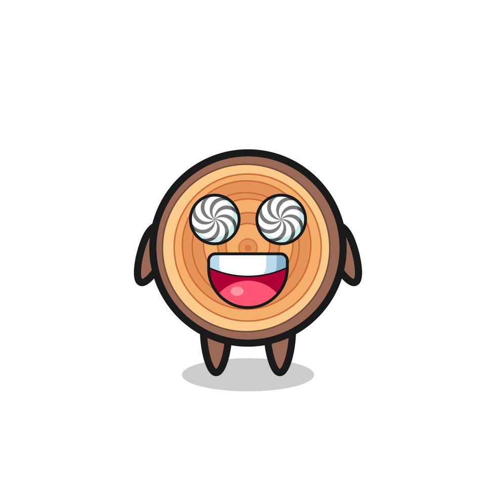 cute wood grain character with hypnotized eyes vector