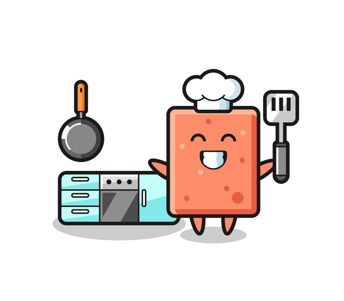 brick character illustration as a chef is cooking vector