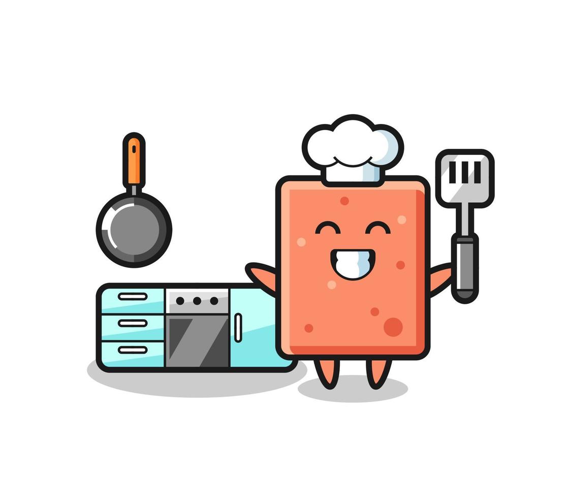 brick character illustration as a chef is cooking vector