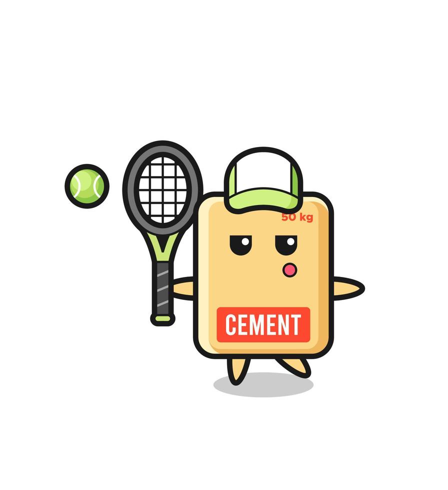 Cartoon character of cement sack as a tennis player vector