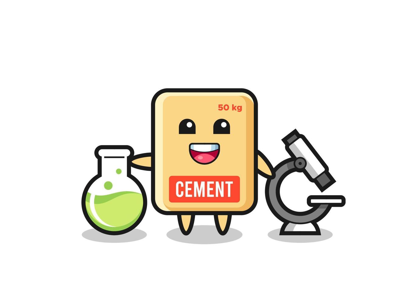 personaje mascota de saco de cemento como científico vector