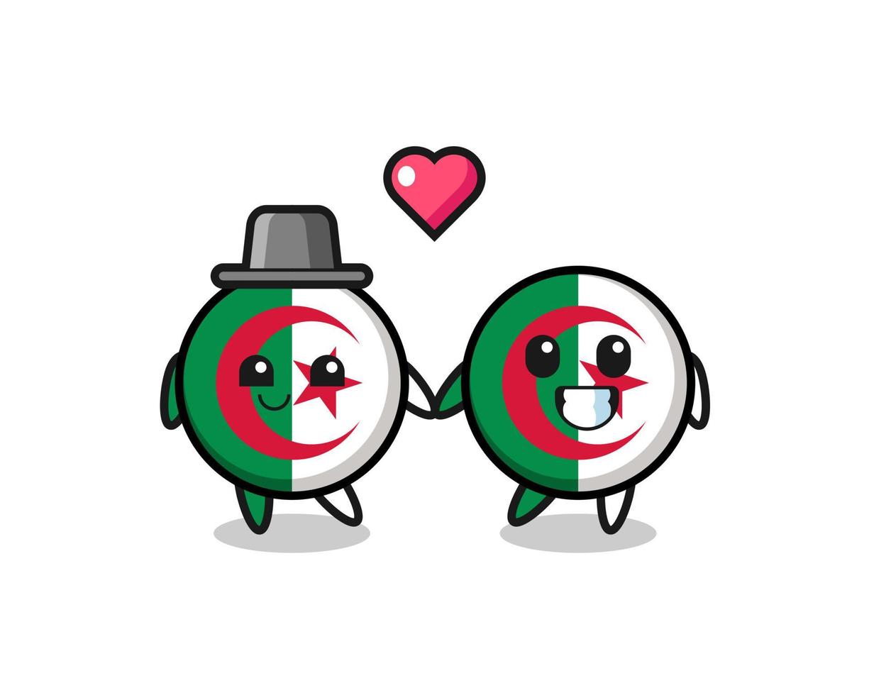 algeria flag cartoon character couple with fall in love gesture vector