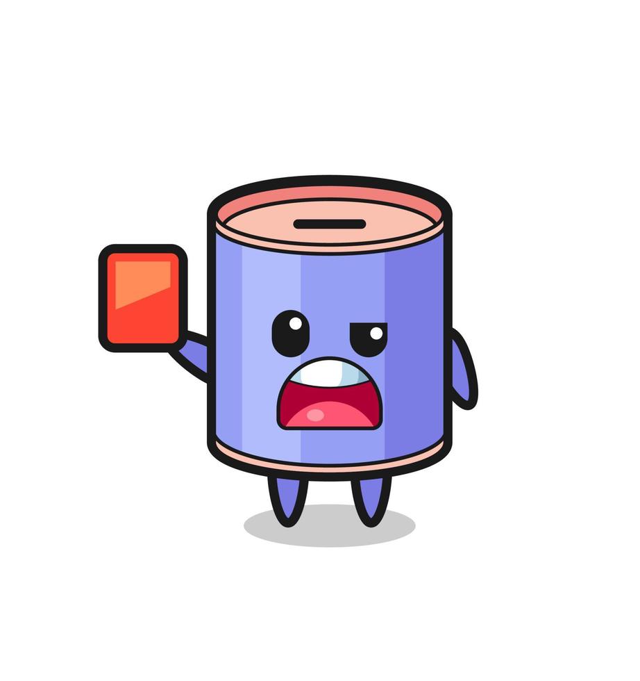 cylinder piggy bank cute mascot as referee giving a red card vector