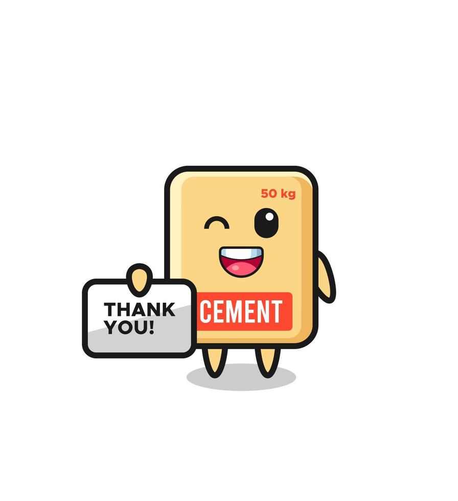 la mascota del saco de cemento sosteniendo una pancarta que dice gracias vector