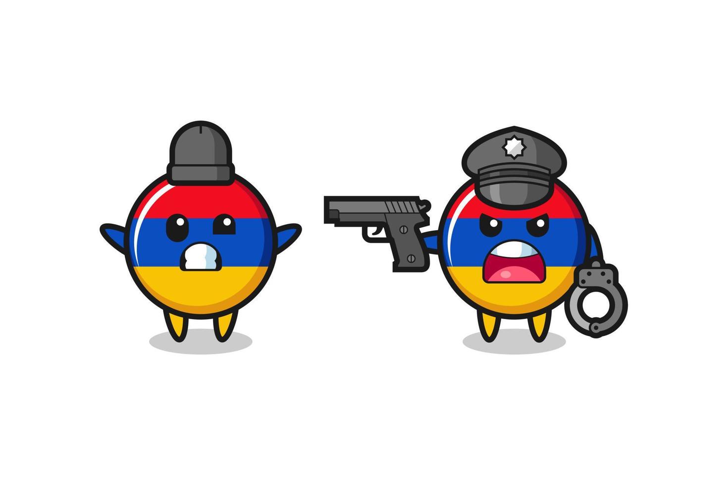 ilustración de un ladrón de banderas de armenia con las manos en alto atrapado por la policía vector