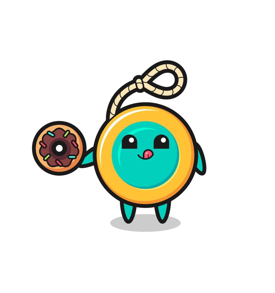 illustration of an yoyo character eating a doughnut vector