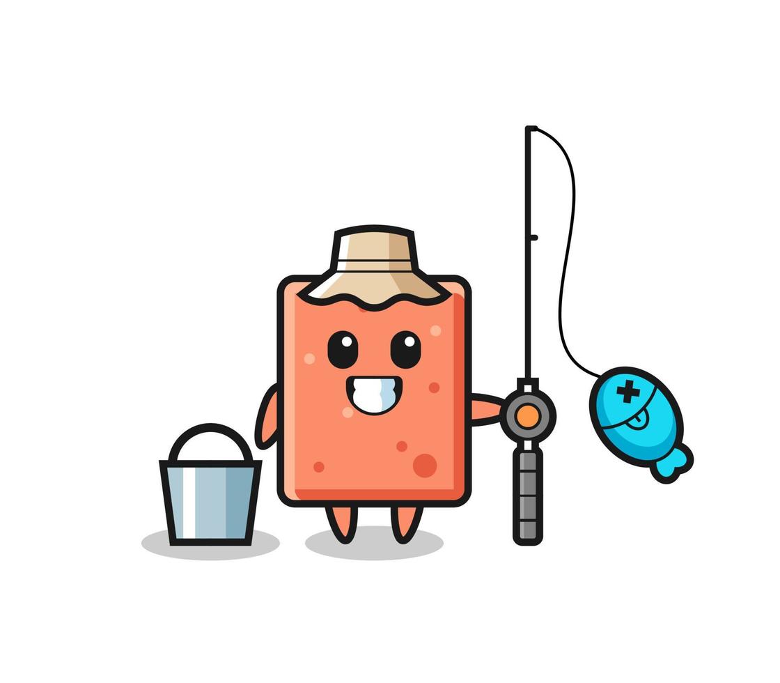 Mascot character of brick as a fisherman vector