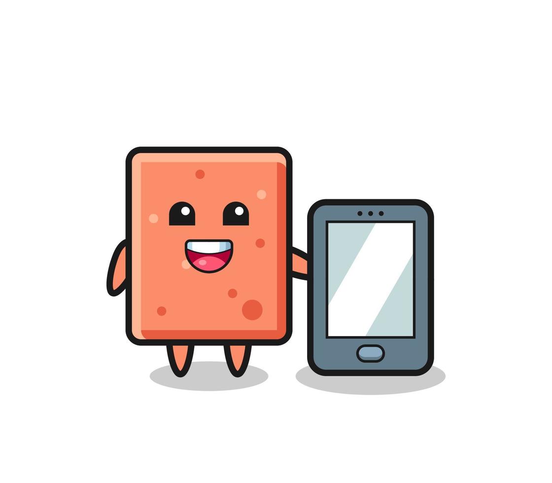 brick illustration cartoon holding a smartphone vector