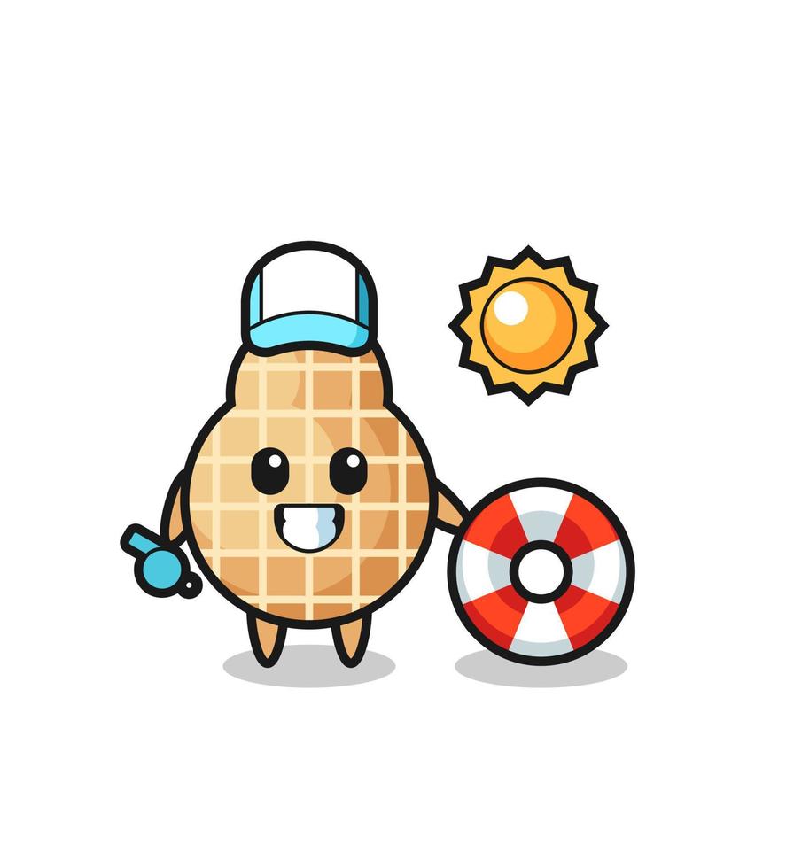 Cartoon mascot of peanut as a beach guard vector