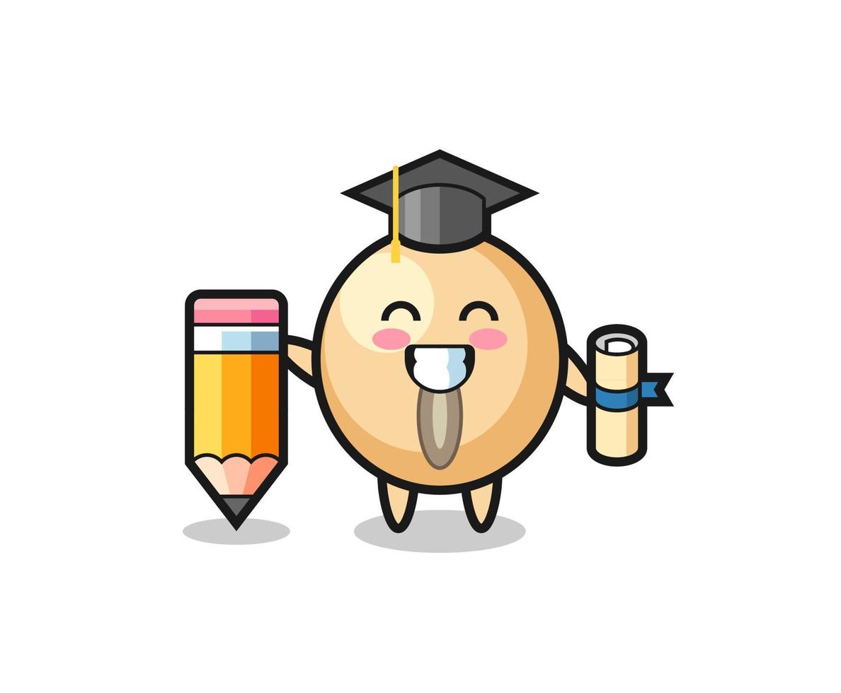 soy bean illustration cartoon is graduation with a giant pencil vector