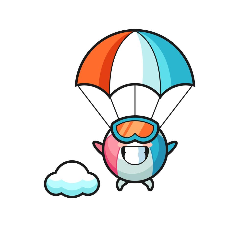 beach ball mascot cartoon is skydiving with happy gesture vector