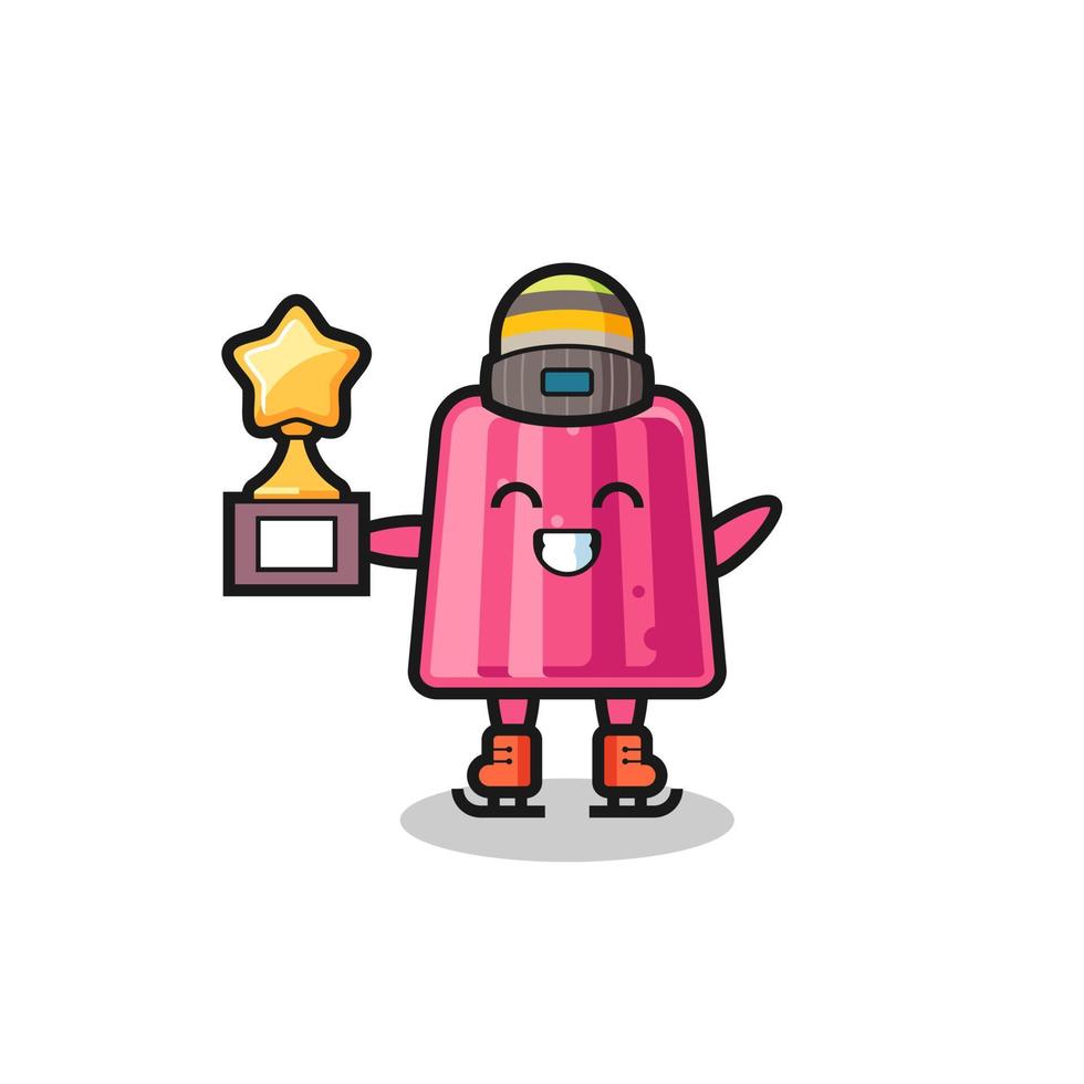 jelly cartoon as an ice skating player hold winner trophy vector