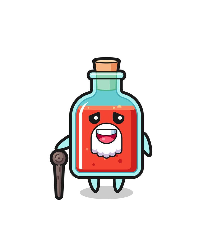 cute square poison bottle grandpa is holding a stick vector