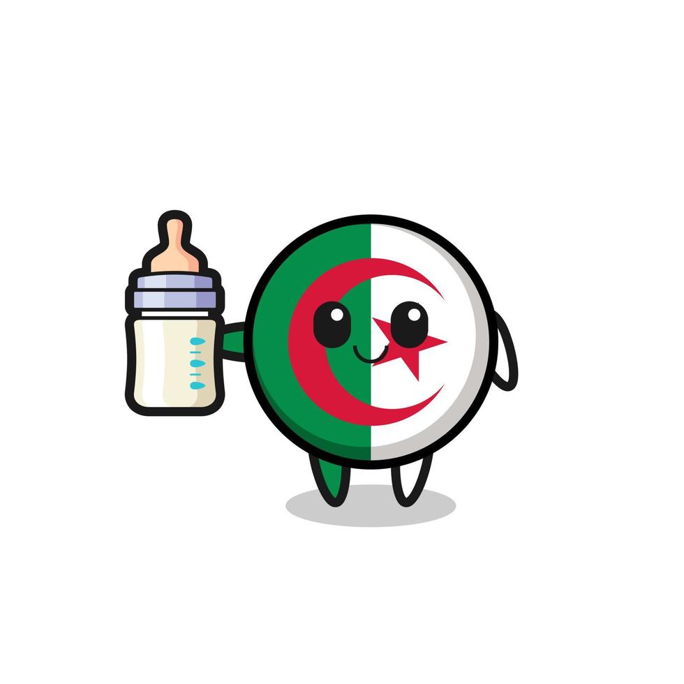 personaje de dibujos animados de bandera de argelia bebé con botella de leche vector