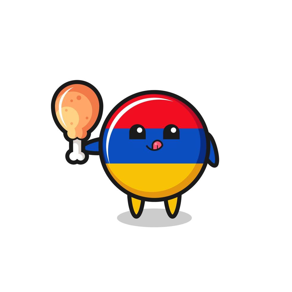 armenia flag cute mascot is eating a fried chicken vector