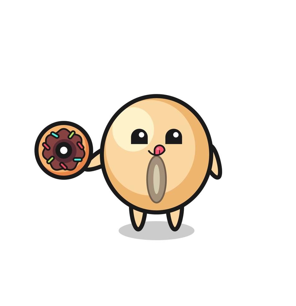 illustration of an soy bean character eating a doughnut vector
