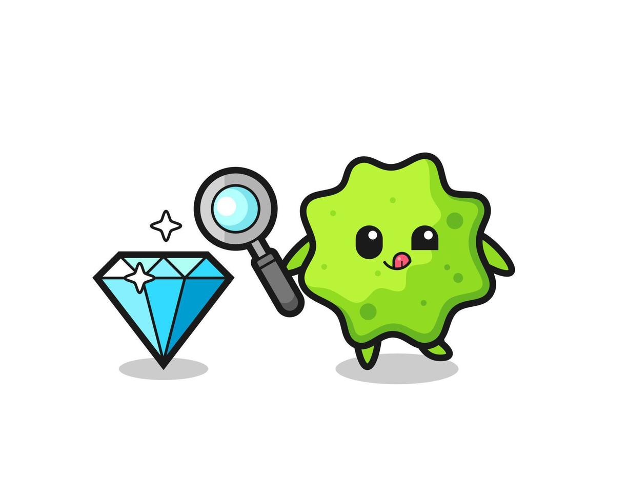 splat mascot is checking the authenticity of a diamond vector