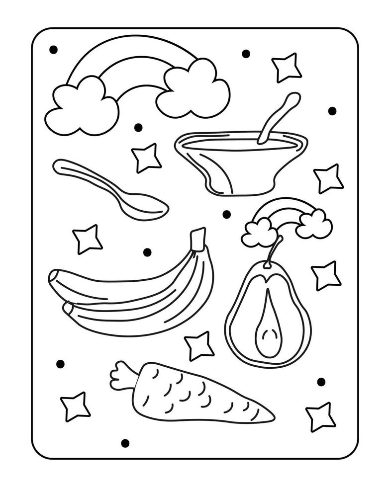 kawaii coloring page, kids outline design, kids kawaii coloring page, Baby toy coloring page, and kids toy line art. vector