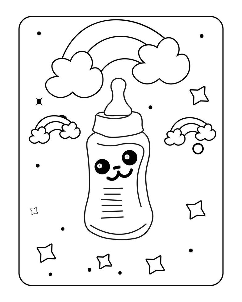 kawaii coloring page, kids outline design, kids kawaii coloring page, Baby toy coloring page, and kids toy line art. vector