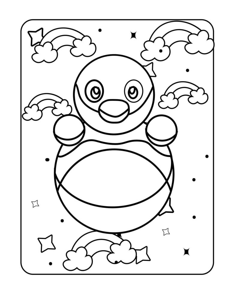 Baby toy coloring page, kids coloring page, toy line art design, vector