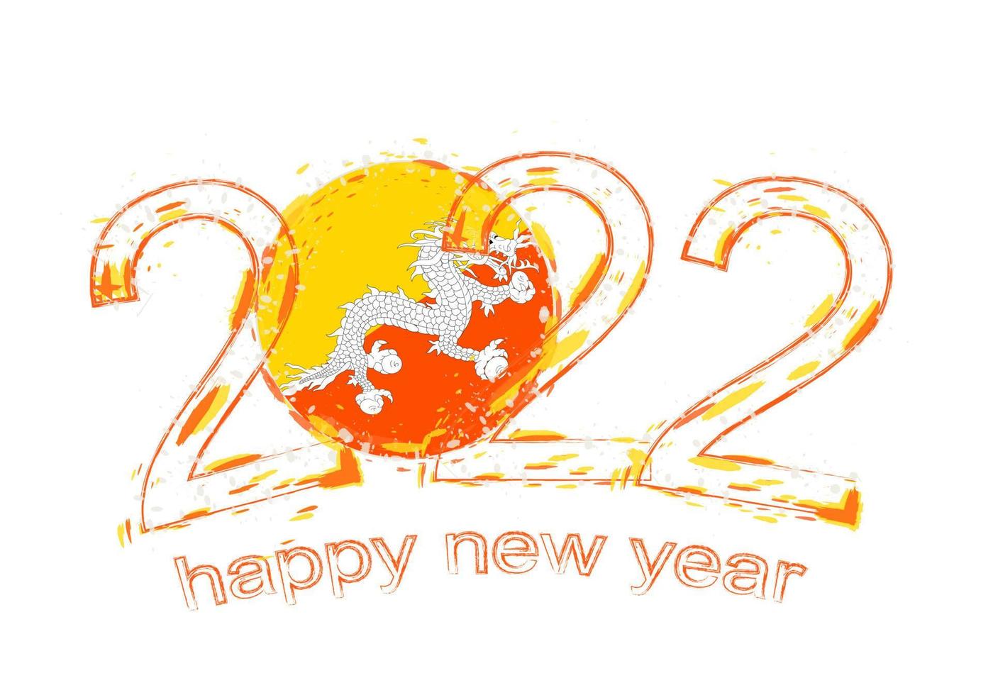 Happy New 2022 Year with flag of Bhutan. vector