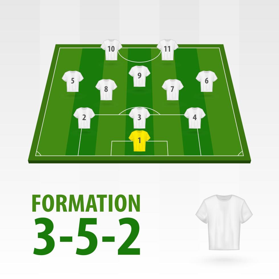 alineaciones de jugadores de fútbol, formación 3-5-2. medio estadio de fútbol. vector