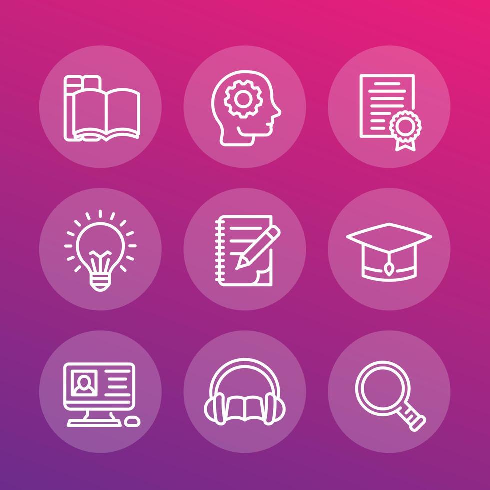 education, learning, study line icons set vector